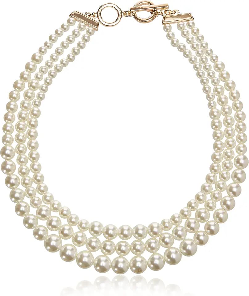 Anne Klein Women's Pearl Collar Necklace, Statement Fashion Jewelry with Pearl Accents and Adjustable Extender for Everyday and Dress Wear