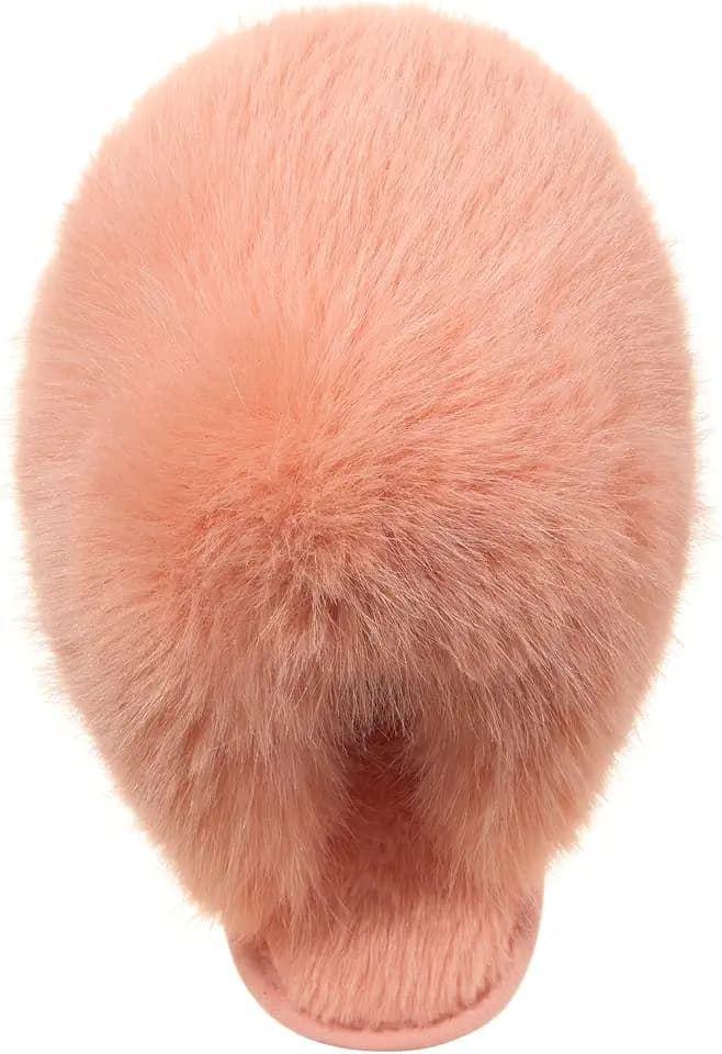 Pocadri Womens Cozy Faux Fur House Slippers Warm Plush Bedroom Slipper Anti-skid Sole Indoor Outdoor Slide Shoes Slip On