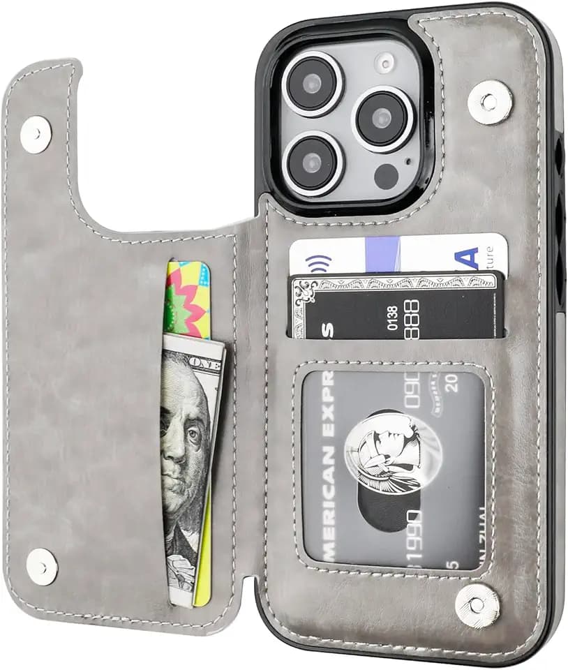 ONETOP for iPhone 16 Pro Wallet Case with Credit Card Holder,Gray