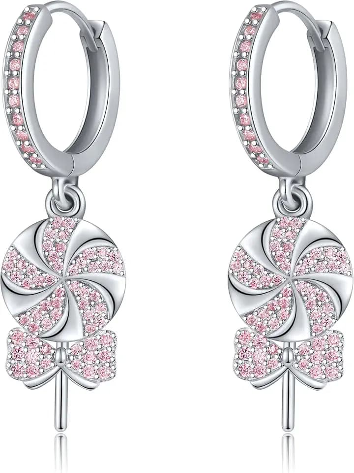 Lollipop Ohrringe Sterling Silber Rosa Lollipop Candy Anhänger Tropfen Ohrringe Schmuck Geschenk für Frauen Mädchen