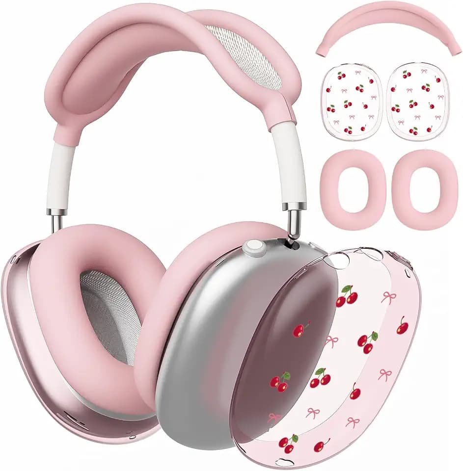 Kawaii Cherry Girly Case for AirPods Max Headphones, Ear Cup Covers/Ear Pad Cover/Headband Cover, Silicone Accessories Protective Case for Apple AirPods Max(2020/2024) for Girls Women