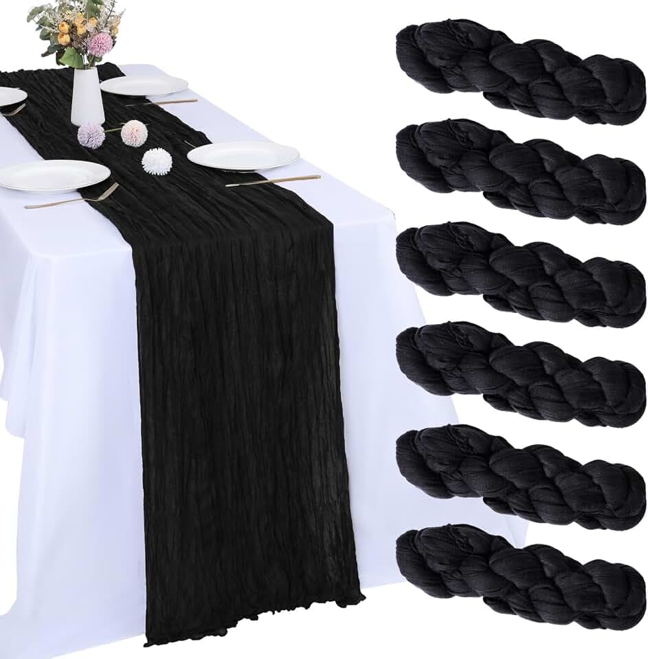 6 Pack Black Cheesecloth Table Runner 35 x 120 Inch