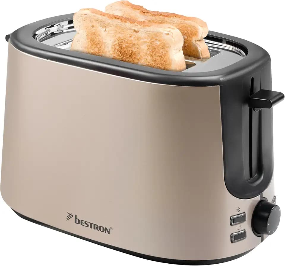 Bestron Toaster mit 2 Röstkammern, Toaster für 2 Scheiben, mit 7 Bräunungsstufen, Krümelschublade & Brötchenaufsatz, 1000 Watt, Satin Collection, Farbe: Hellbeige