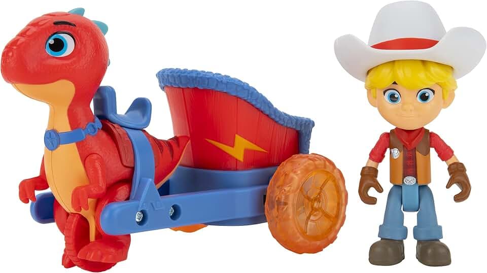 Dino Ranch Jon and Blitz Chariot Vehicle - Features Pull Back 5” Dino Blitz Chariot & 3” Dino Rancher Jon - Three Styles to Collect - Toys for Kids Featuring Your Favorite Pre-Westoric Ranchers