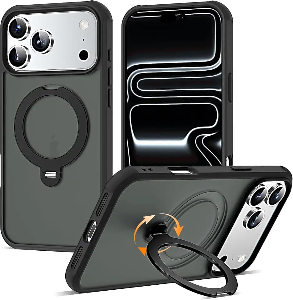 Compatible with iPhone 17 Pro Case with 360° Stand,Black