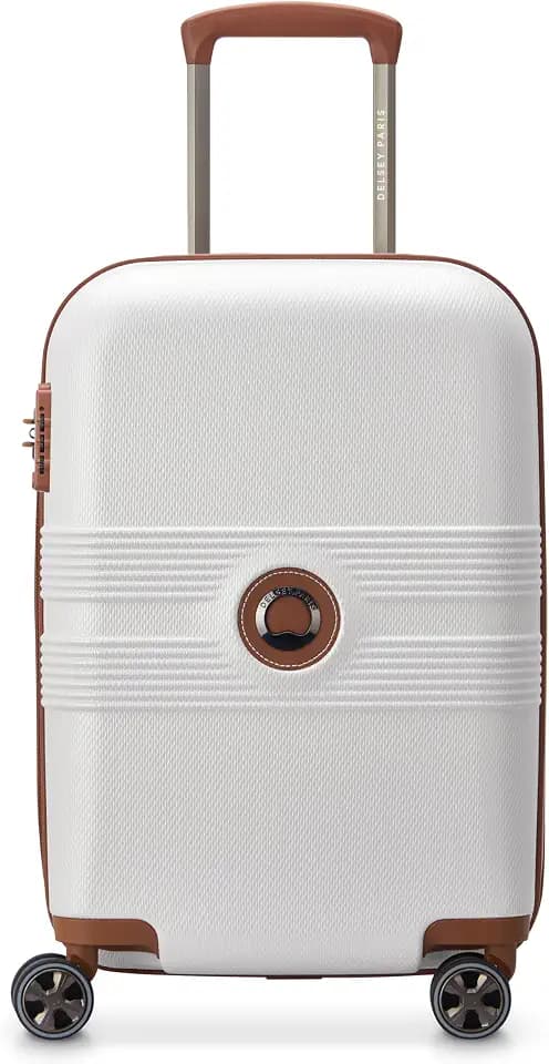 DELSEY PARIS Flanerie SE - Hardside Carry-On Luggage 19 Inch - 360° Dual Spinner Wheels - TSA Lock - Lightweight Polycarbonate Travel Suitcase with Vegan Leather, Champagne