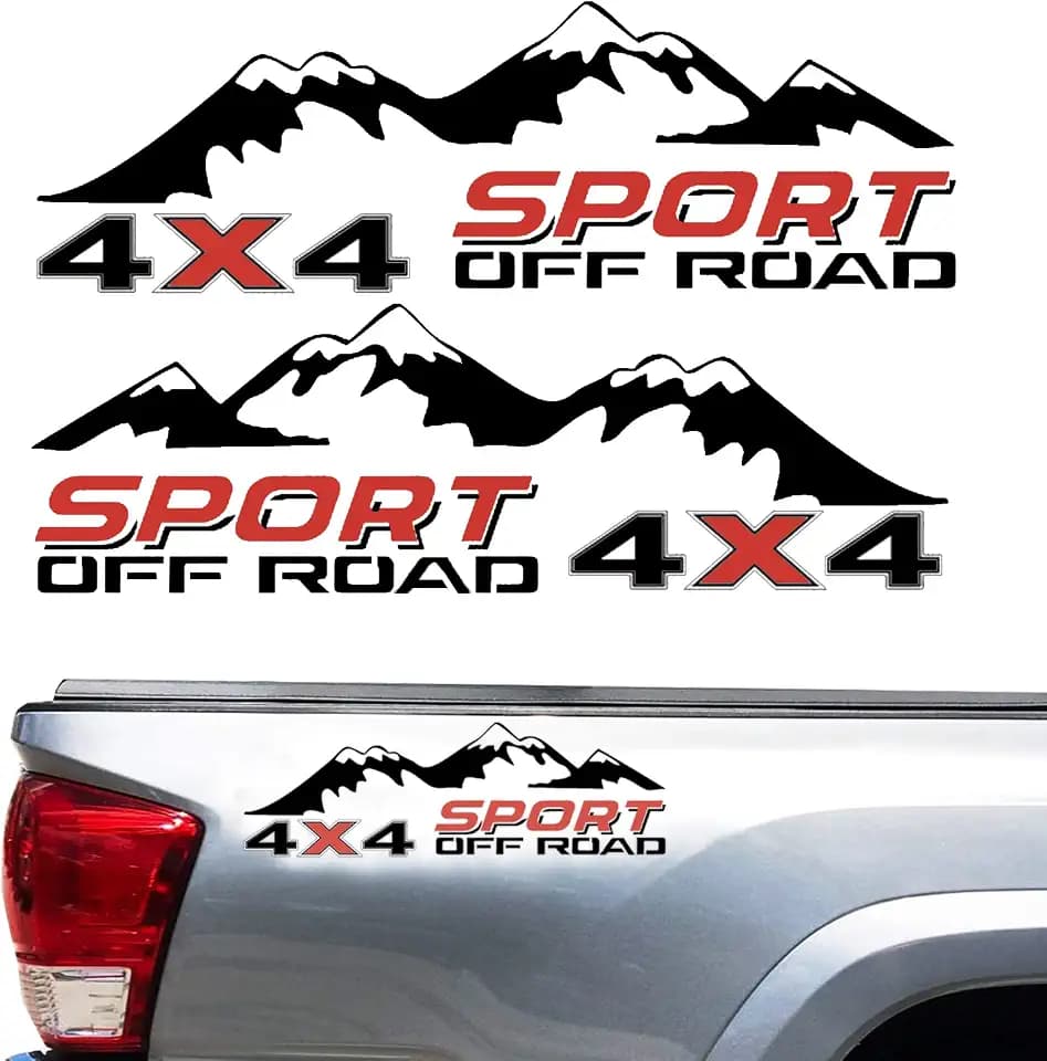 4X4 Off Road Sport with Mountain Pattern Decal Stickers 2Pcs, Fit for All Kinds of Truck Pickup SUV Sedan, with Squeegee 1Pcs, Black-and-Red