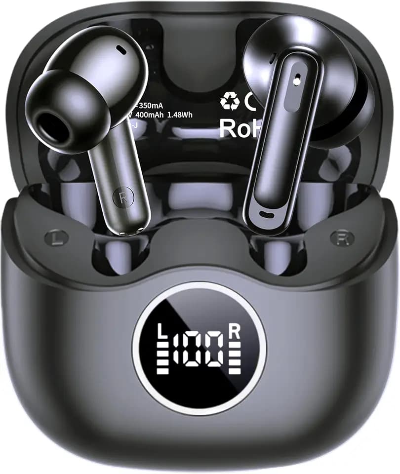 xinwld Adaptive Hybrid Active Noise Canceling 2026 Wireless Earbuds, 6 Mics ENC Clear Call Ear Buds, Hi-Res Audio Deep Bass Bluetooth 5.4 Headphones, 40H, LED, for Sports Running Gym Workout, Black