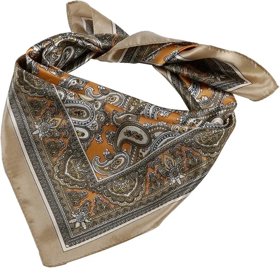 QBSM Damen-Halstuch, Satin, Seide, 59,9 cm, quadratisch, Halstuch, Kopftuch, Kopftuch, Cashewblumen, Kamel, 23.6inch