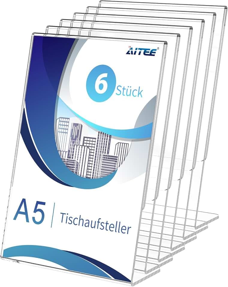 AITEE A5 Acryl Tischaufsteller L-Schräg 6 Stück für Büro Restaurant