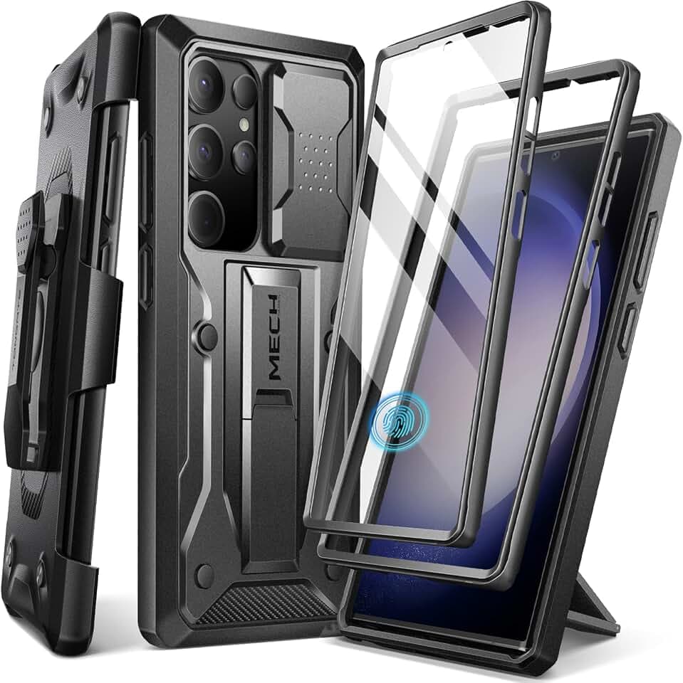 TONGATE for Samsung Galaxy S23 Ultra Case, 2 Front Frames & Stand, Black
