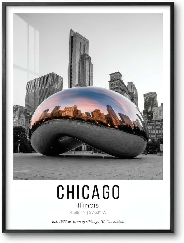 VeroTin Chicago Wall Art Poster - Large Illinois Map 12x16 Canvas UNFRAMED