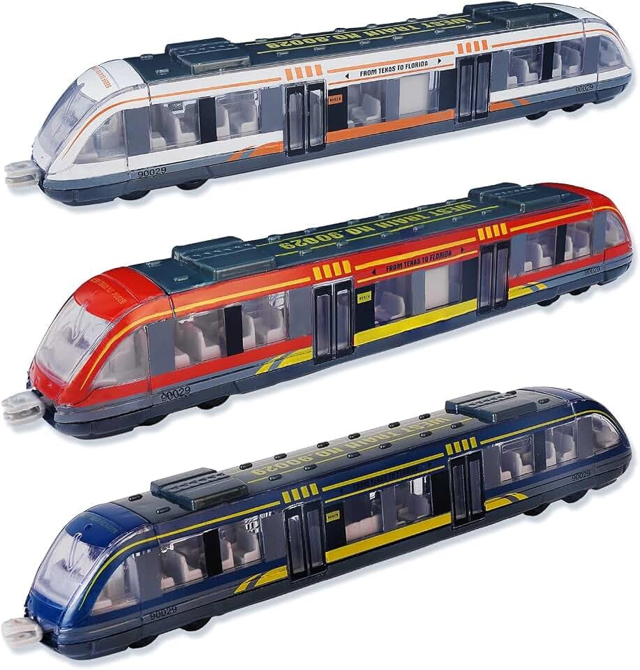 VBACALA Legierung Zug Spielzeug für Kinder ab 3 Jahren Hochgeschwindigkeitszug-Modelle aus Die-cast Metall mit Räder und Haken, 3er-Packung Lokomotive U-Bahn Spielzeug für Kindertag Geburtstag