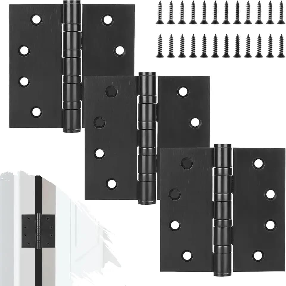 3Pcs Stainless Steel Black Door Hinges, 4 x 4 Inch Door Hinge with Ball Bearing, Heavy Duty Door Hardware, Door Hinges with Square Corners