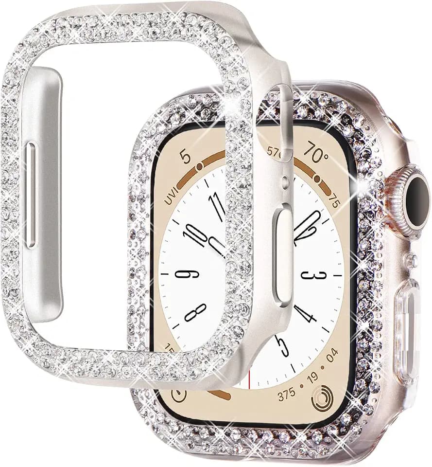 NewWays 2-Pack Luxury Bling Case for Apple Watch Series 11 10 42mm, Double Row Sparkling Crystals Premium Jewelry Bumper, Slim Protective Frame Cover for Women, Starlight/Clear