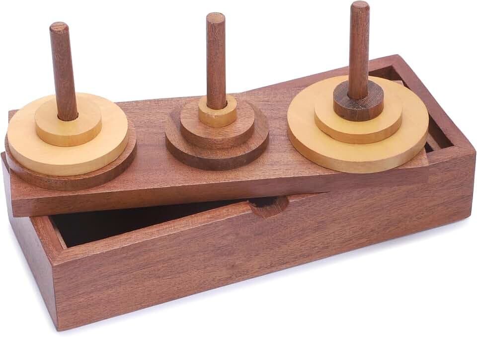 Ajuny Hanoi Turm aus Holz mit 9 Ringen, Logikspiel und Aufbewahrungsbox