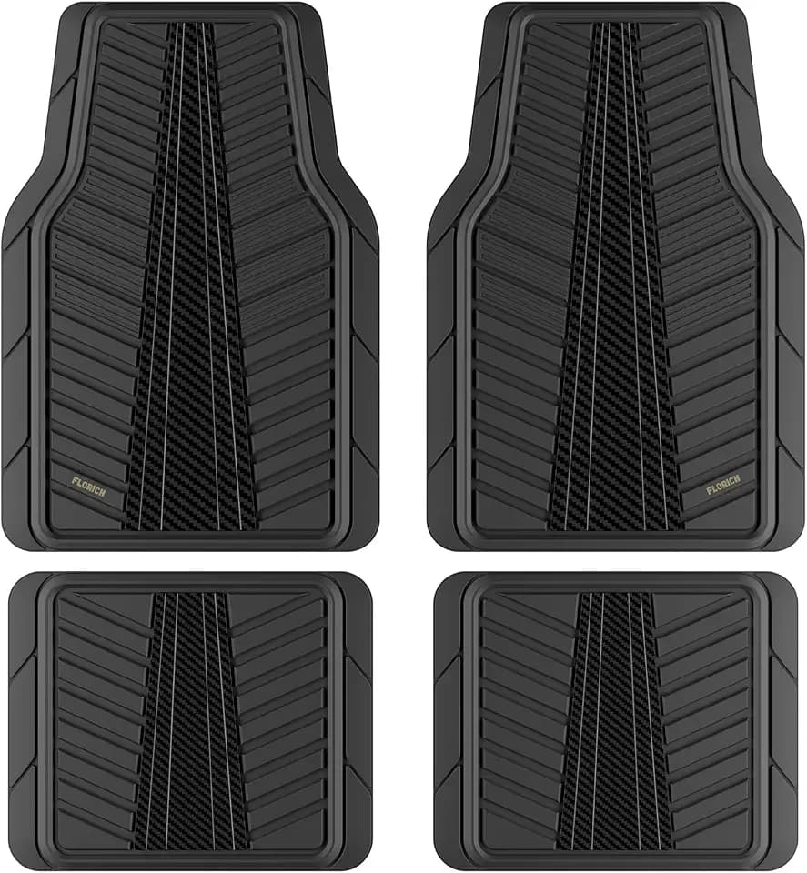 FLORICH Car Floor Mats, Heavy Duty Floor Mats for Cars, 4 Piece All-Weather Floor Mats with Anti-Slip Backing, Waterproof Universal Trim-to-Fit, Automotive Floor Mat for Cars SUV Trucks