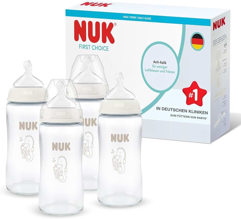 NUK First Choice+ Babyflasche | 6–18 Monate | Temperature Control | 4 x 240ml | Seepferdchen