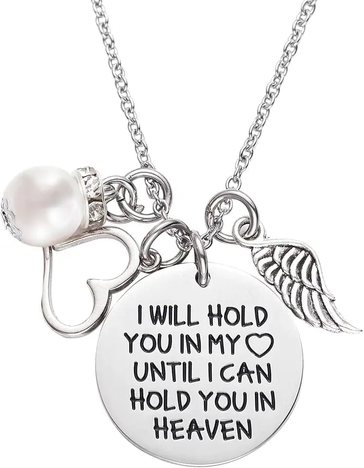 LParkin Memorial Necklace I Will Hold You in My Heart Until I Can Hold You in Heaven Pendant Loss of Child Necklace Heart Necklace Cremation Jewelry Gift for Her