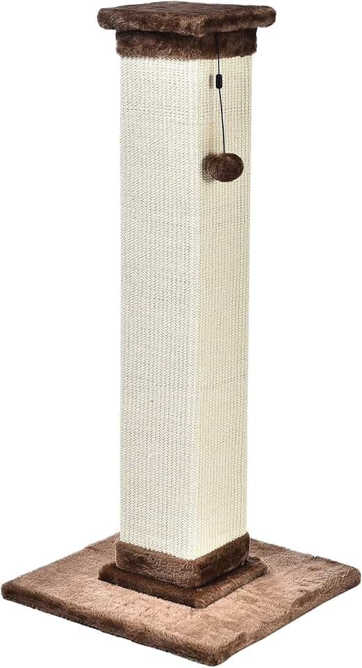 Amazon Basics Hoher Katzen-Kratzbaum, groß, hochwertig, 15.75’’ L x 15.75’’ W x 35.43’’ H, brauner Teppich