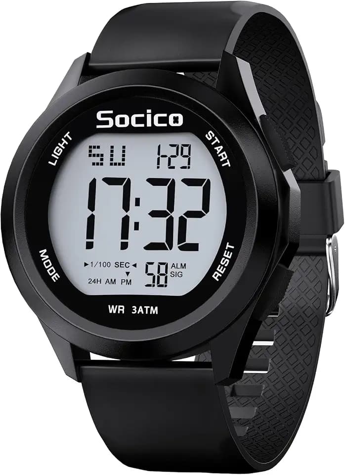 SOCICO Mens Digital Watch Waterproof LED Light 12/24H Military Style