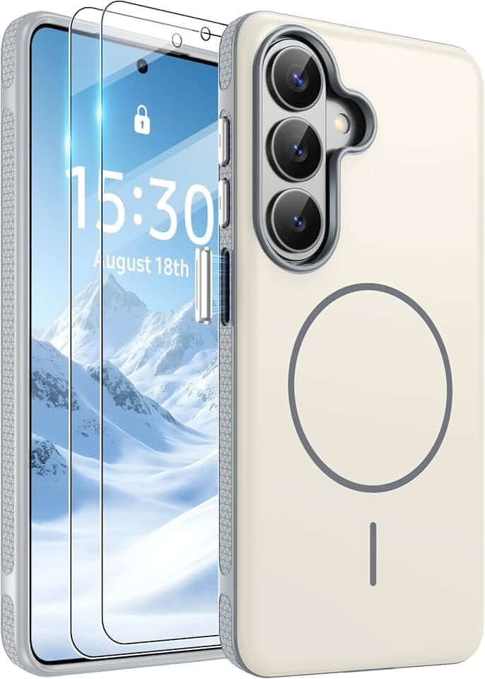 Jshru Magnetic for Samsung Galaxy S26 Case with 2PCS HD Screen Protector, [Compatible with MagSafe] [10FT Military Dropproof] Anti-Slip Slim Shockproof Phone Cover for Galaxy S26, White