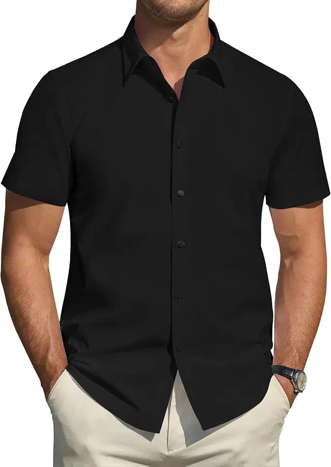 J.VER Hemd Herren Kurzarm Fleckenschutz Regular Fit Herrenhemd Sommer Stretch Hemden Formales Hochzeit Freizeit Businesshemd