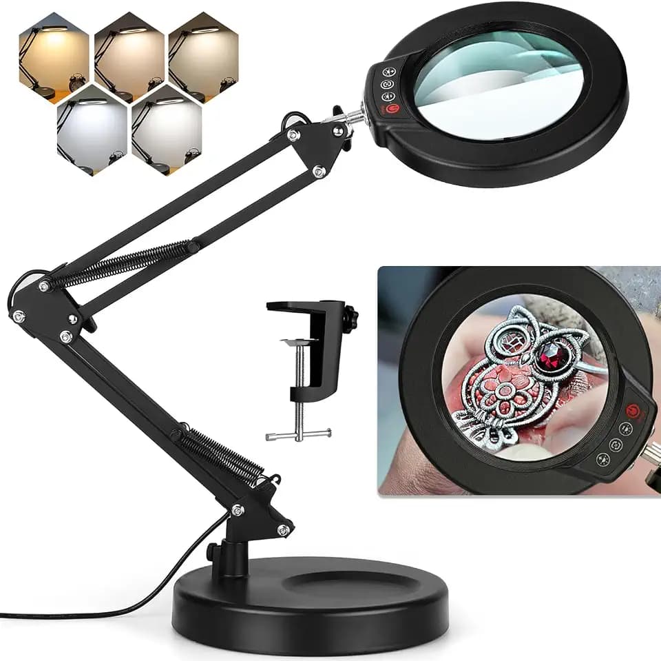 12X Lupe mit Licht und Ständer, Optisches Glas 2-in-1 Lupenlampe und Klemme