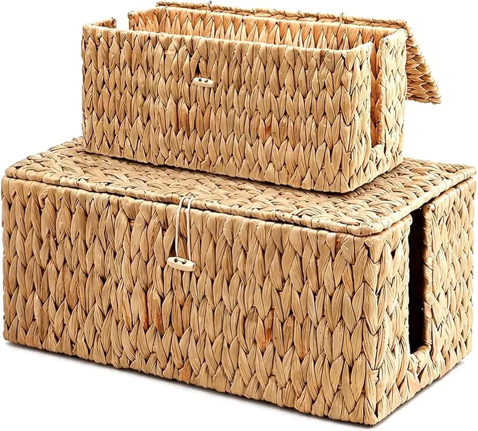 2 Stück Handgefertigte Wasserhyazinthe Kabelbox mit Abdeckung