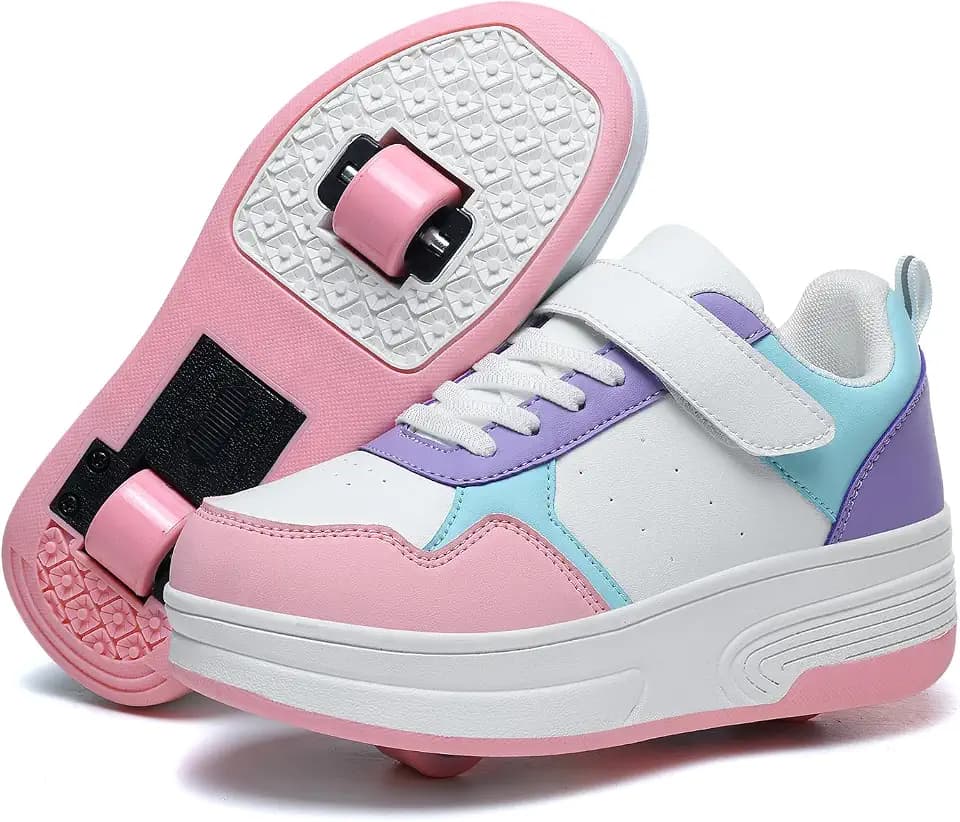 HSQ Fashion Sneaker Roller Skate Shoes for Boys Girls Kids Detachable Wheeled 2 in 1 Skating Shoes with Wheels