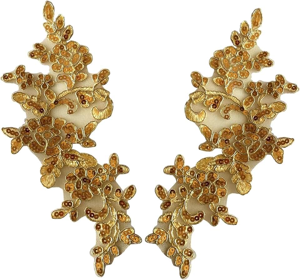 1 Paar Stickerei-Pailletten-Spitzenapplikationen, Bestickte Spitzen-Applikation, Stickerei-Spitzenapplikationen, Braut-Spitzen-Blumen-Aufnäher, für Brautbekleidung, Mieder, Basteln, DIY