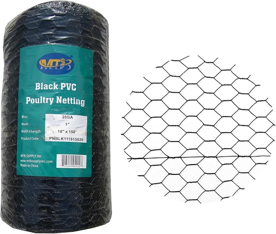 PVC Hexagonal Poultry Netting Chicken Wire 18" x150' x 1" Mesh 20GA Black