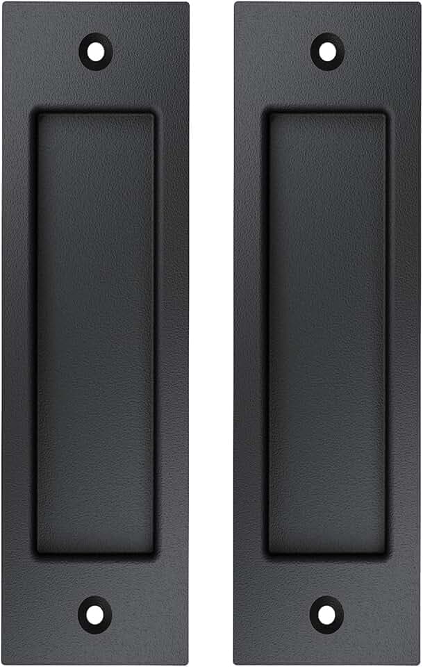 (2 Pack 6.5" Flush Pull Handle for Sliding Barn Door and Closet Pocket Doors, Rectangular Matt Black