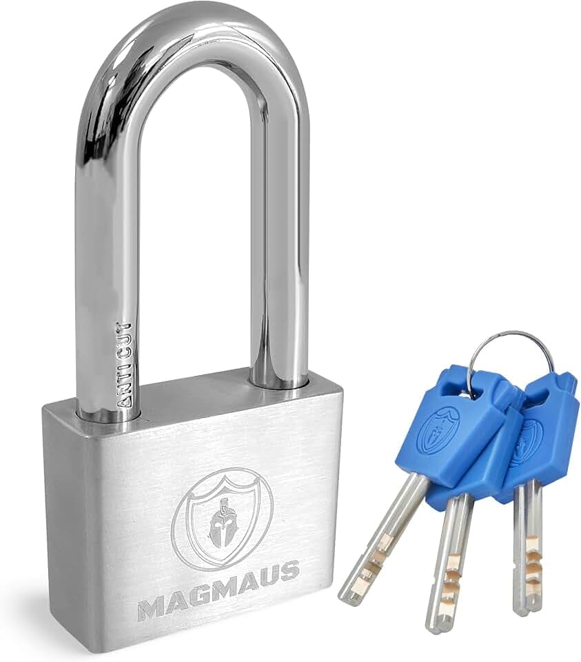Magmaus® PDE50 Schwerlast Wasserdichtes Outdoor Vorhängeschloss mit 3 Schlüssel - 10 mm Schnittfester Bügel, Edelstahl | Sicherheitsschloss für Schließfach, Keller, Tor, Schuppen, Container, Garage