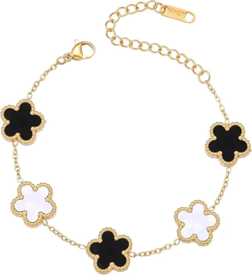 Kleeblatt Armband für Damen - 18 Karat Gold Link Armband Armreif Glücksarmband Schmuck Geschenk für Damen