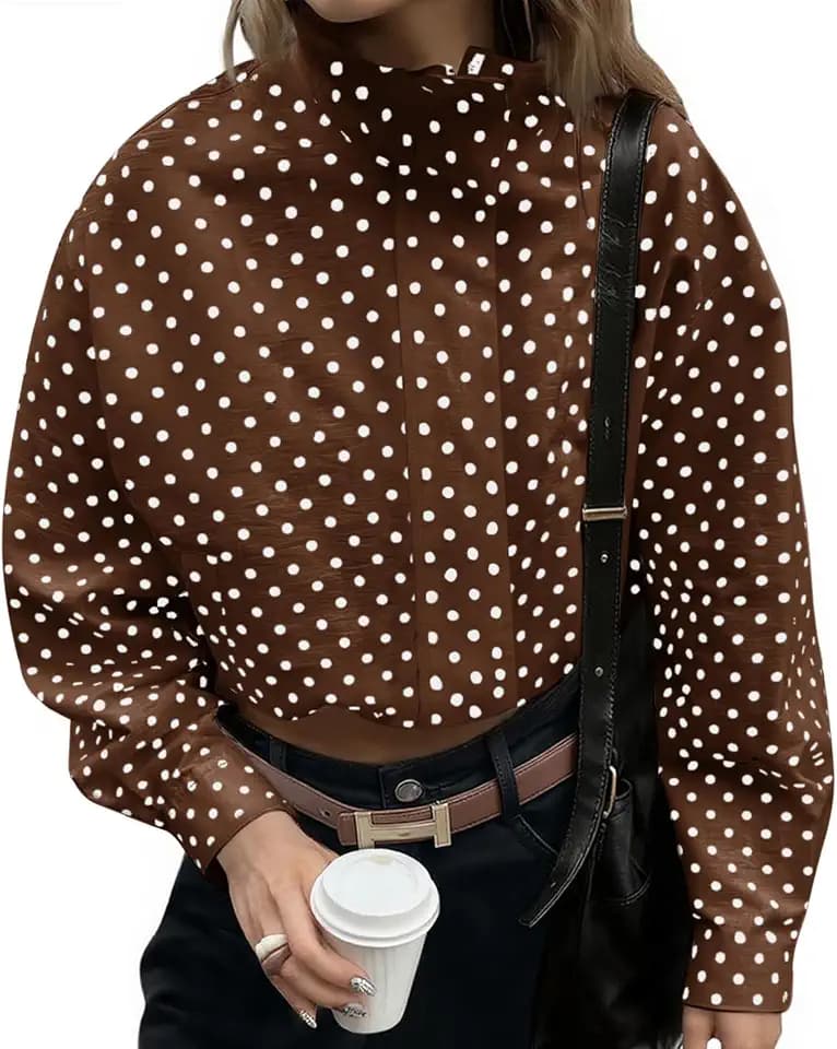 Tankaneo Womens Polka Dot Zip Up Cropped Jackets