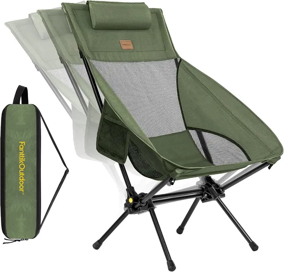 FanttikOutdoor Zeta L8 Max Camping Chair, Portable & Lightweight, Comfort-Driven Foldable Rocking Chair with Carry Bag for Camping, Hiking, Patio, Fishing, Support up to 250 lbs, Green