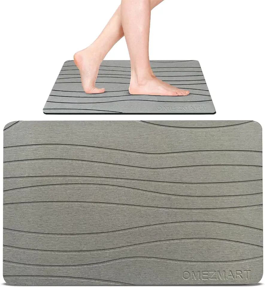 Diatomaceous Earth Stone Bath Mat – Quick Dry, Non-Slip, Super Absorbent & Easy to Clean – Eco-Friendly Hard Bathroom Mat for Floor – Minimalist & Anti-Mld Design (Light Grey)