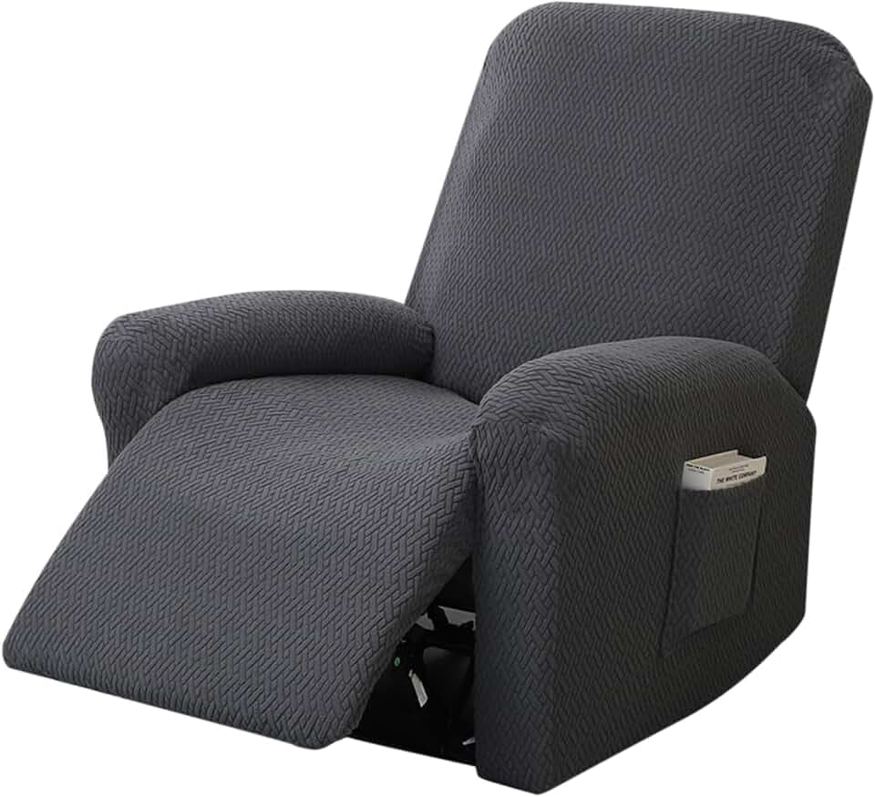 4-Teilig All-Inclusive Sesselbezug,Sesselschoner für Fernsehsessel,Stretchhusse für Relaxsessel, Sesselschoner für Relaxsessel,Stretch Sessel Überzug mit Taschen (Dunkelgrau)