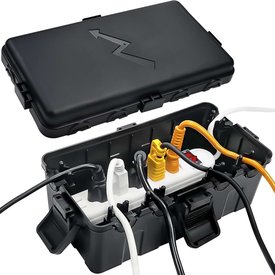 Mittlerer wasserdichte Kabelbox Außenbereich (27x14x11,5cm),IP54 wasserdicht Wetterfeste Kabelbox,Wetterfester Anschlusskasten,Ideal zum Schutz von Verlängerungskabeln,Steckdosenleisten,Schwarz