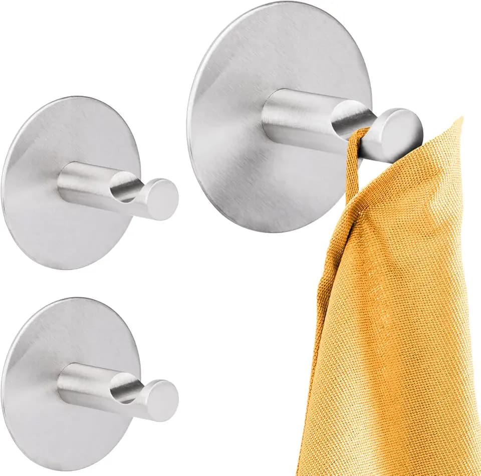RICOO Klebehaken selbstklebend extra stark Handtuchhaken 3-er Set Wandhaken zum Kleben MH016-3 Handtuchhalter ohne Bohren Küche Badezimmer Kleiderhaken Edelstahl silber