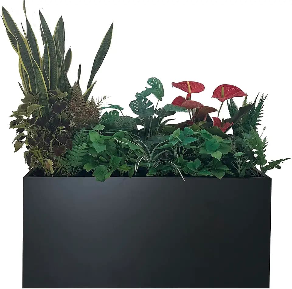 40" L x 16" W x 18" H Metal Large Rectangular Planter - Long Planter Box for Outdoor Patio/Porch Planter Boxes Outdoor Modern Design for Plants, Flowers, Garden,Spliced Flower Pot (Black)