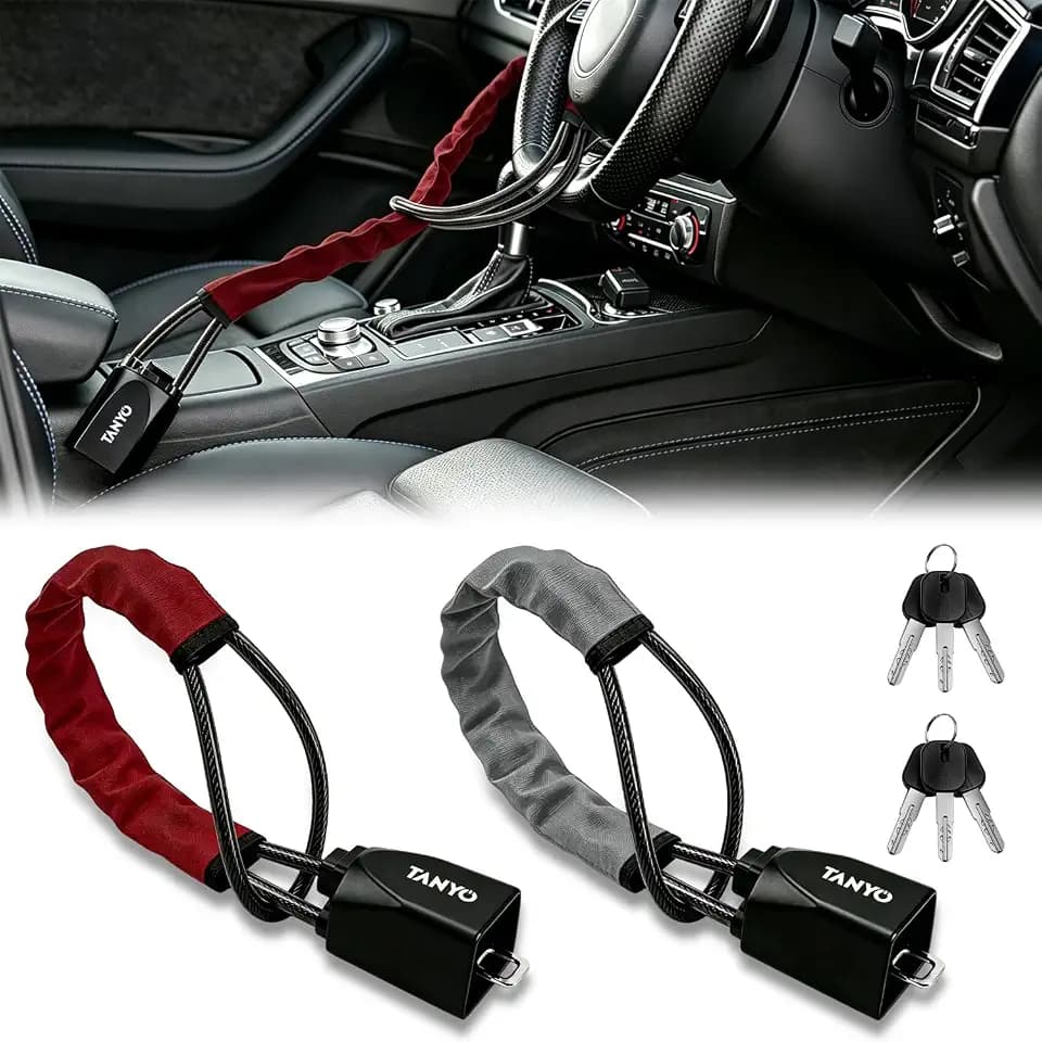 TANYO Car Steering Wheel Lock, 2pack Anti-Theft Device, Seat Belt Lock