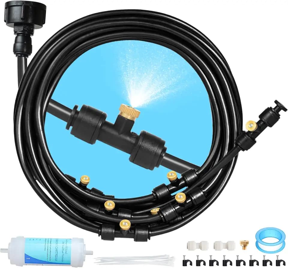 35FT Mister for Outside Patio Misting Cooling System, 35FT (11M) Misting Line+7 Brass Mist Nozzles+Water Filter, Outdoor Mister System for Garden Greenhouse Trampoline Waterparke