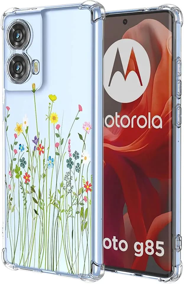 ILING Hülle für Motorola Moto G85 5G, Ultradünne Elegant Blumen und Niedliches Cartoon Muster Damen Handyhülle, Weich Silikon Transparent TPU Stoßfeste Schutzhülle (Wilde Blumen)