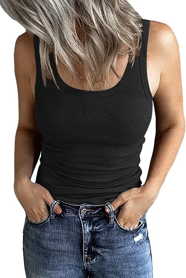 ELFIN Damen Tank Top Sommer Slim Fit Oberteile Gerippt Ärmellose Basic Shirt Weste Top Einfarbig