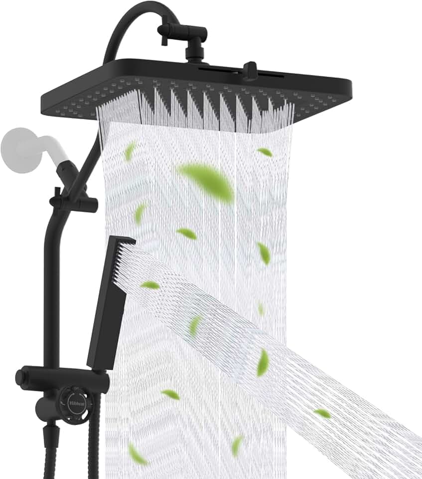 Hibbent 5-Mode 13" Rain Shower head, 4-Spray Handheld Shower, Matte Black
