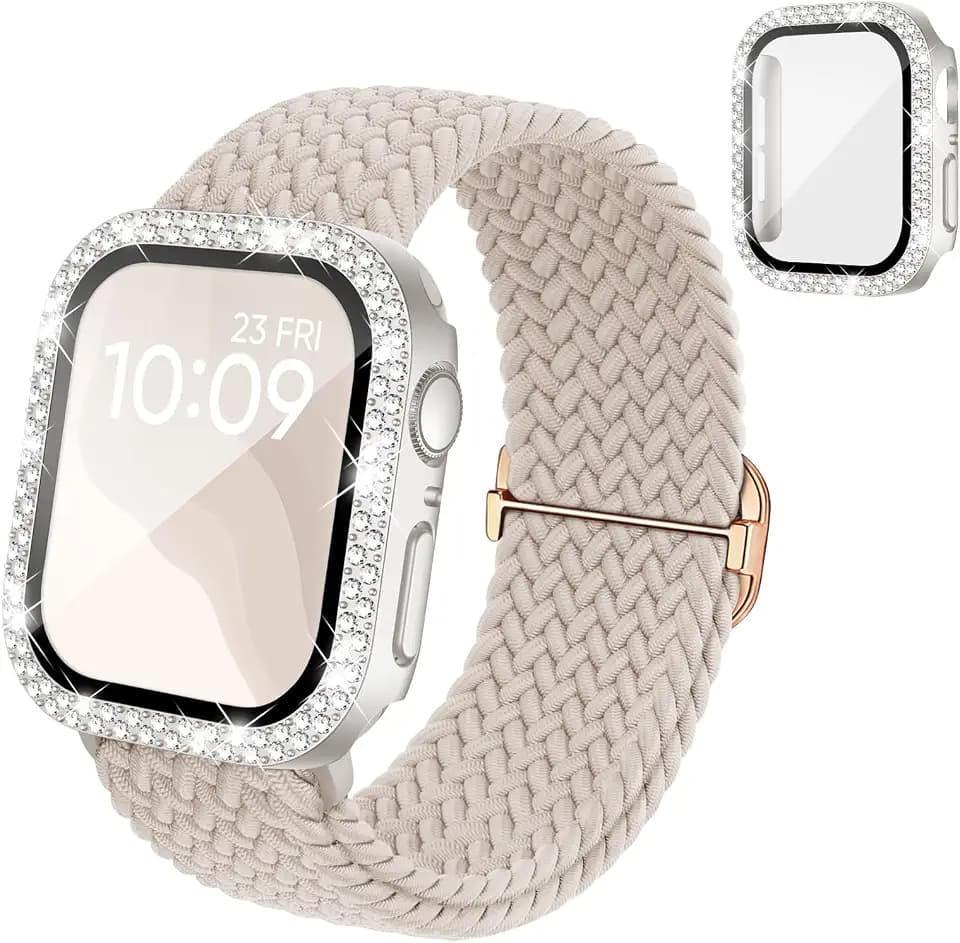 Braided Stretchy Band Compatible for Apple Watch Bands Women and Case 40mm