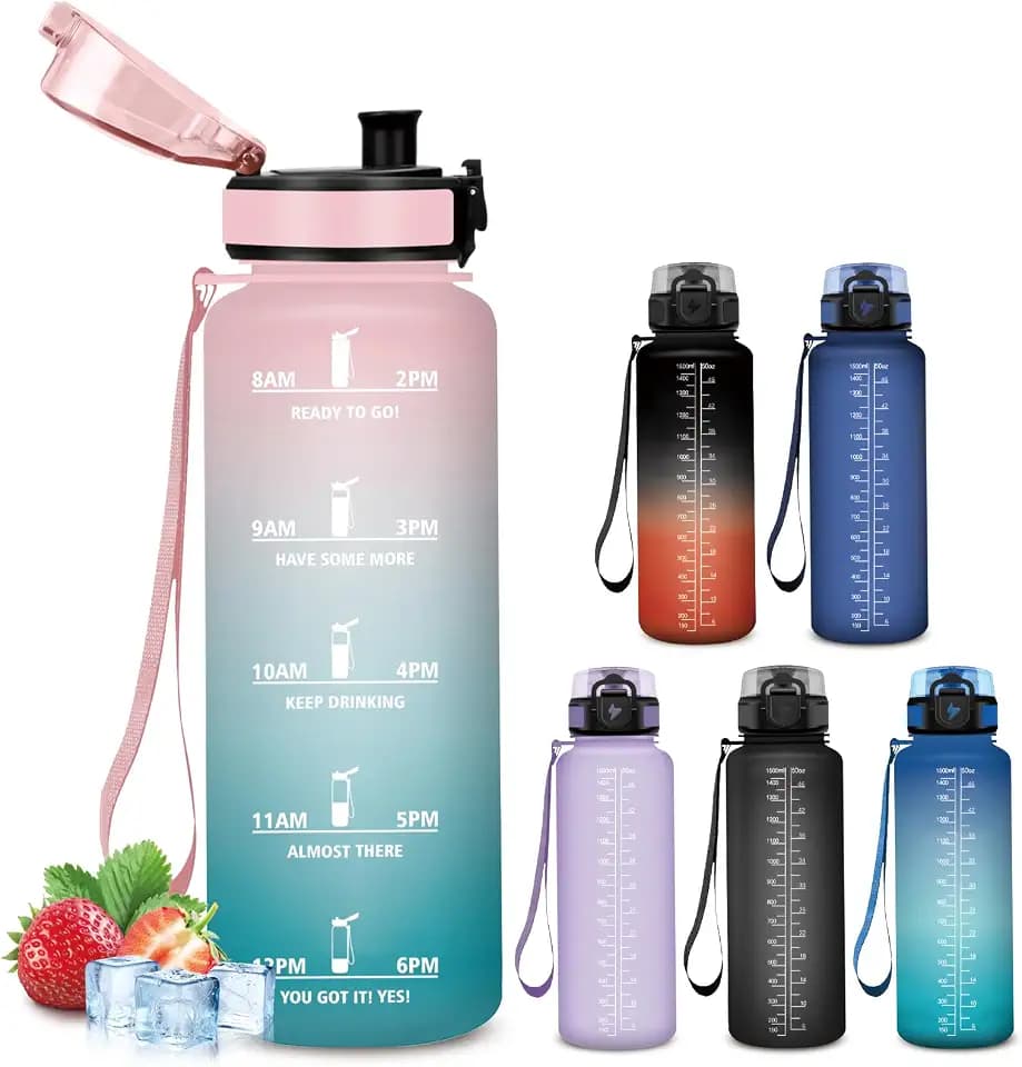 Trinkflasche 1 5 liter Auslaufsichere, Wasserflasche mit Filter, Sichere Verriegelung, Trinkflasche Sport, Mit Zeitmarkierung und Schnürung, Flasche für Gym, Sport, Outdoor
