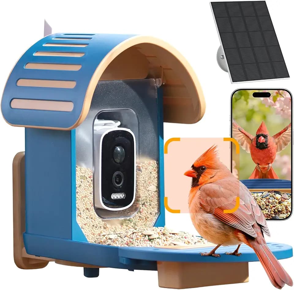 Smart Bird Feeder with Camera Solar Powered, 2.5K UHD Video, Blue